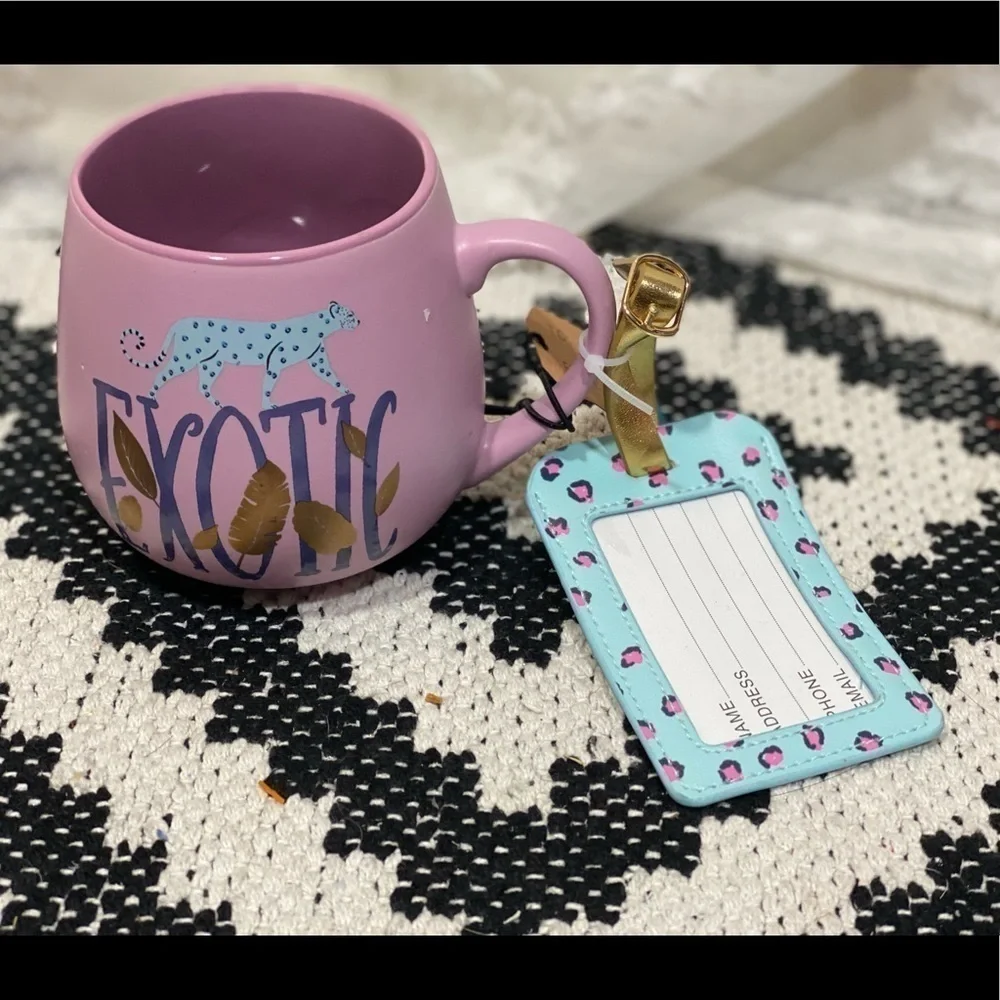 NWOT Exotic purple Jaguar mug with luggage tag by Urban Daisie